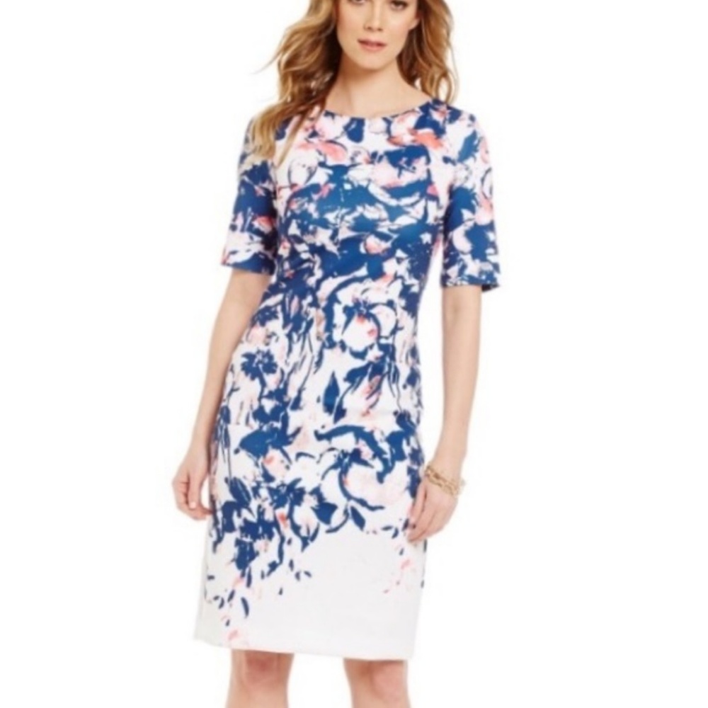 Alex Marie White Midi Dress with Navy and Pink Floral Print
